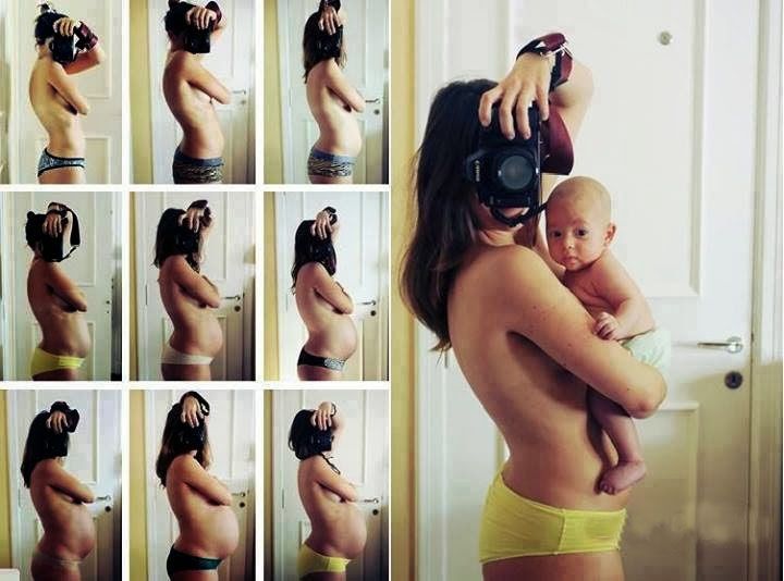 mãe tirando fotos em diversas fases da gravidez