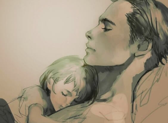 mãe deitada com sua filha dormindo sobre seu peito