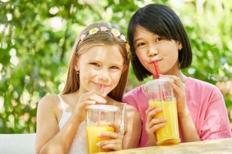 Mitos sobre as frutas: meninas tomando suco de frutas